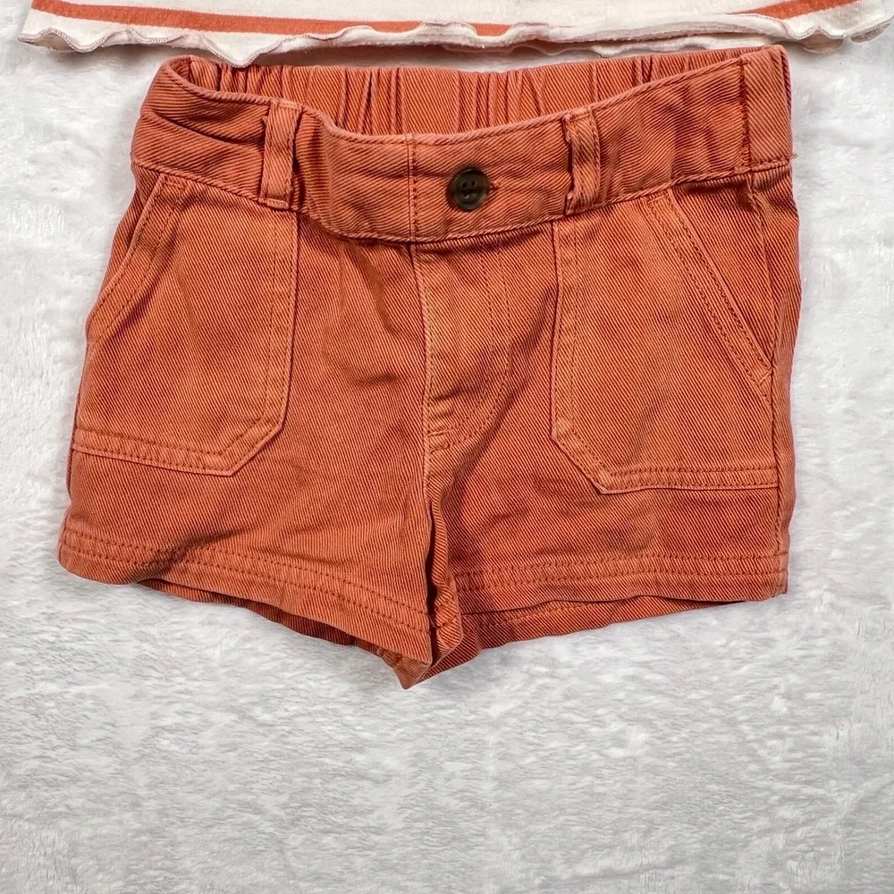 Cat & Jack Toddler Girls 18M Orange Striped Top and Shorts 2pc Outfit Set
